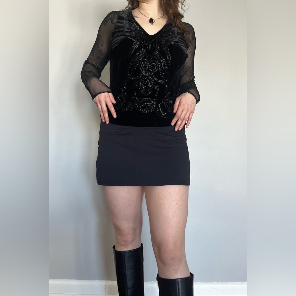 Vintage Halter Illusion Velvet and Sheer Top
